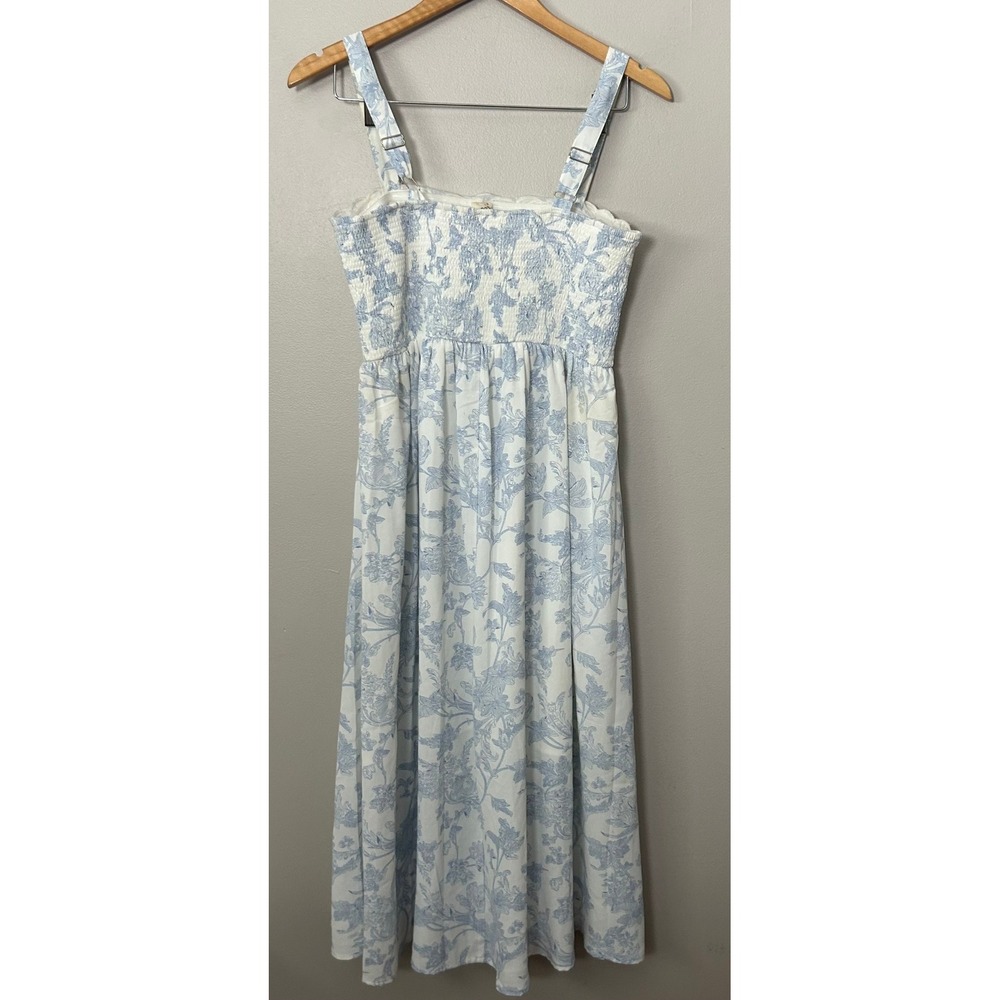 Umgee Dress Womens Small White Blue Midi Toile Floral Crochet Lace Smocked Boho - Picture 4 of 11